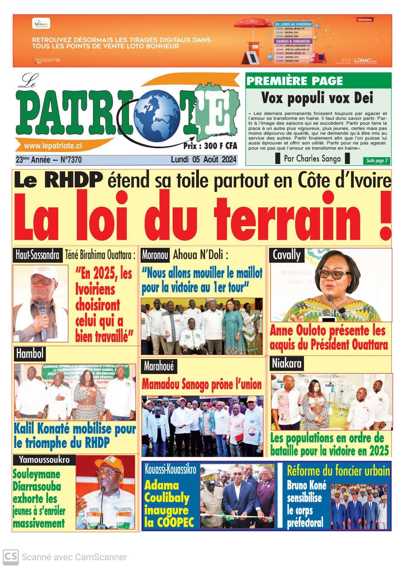 Le Patriote n° 7370 du Lundi 05 Août 2024 : La loi du terrain !