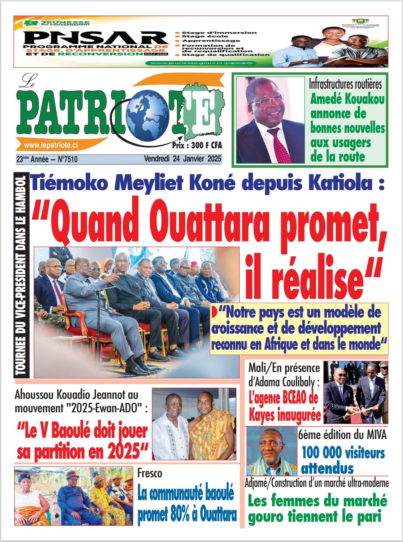 Le Patriote n°7510 du Vendredi 24 Janvier 2025 - Tournée du vice-président dans le Hambol -Tiémoko Meyliet Koné depuis Katiola : “Quand Ouattara promet, il réalise“