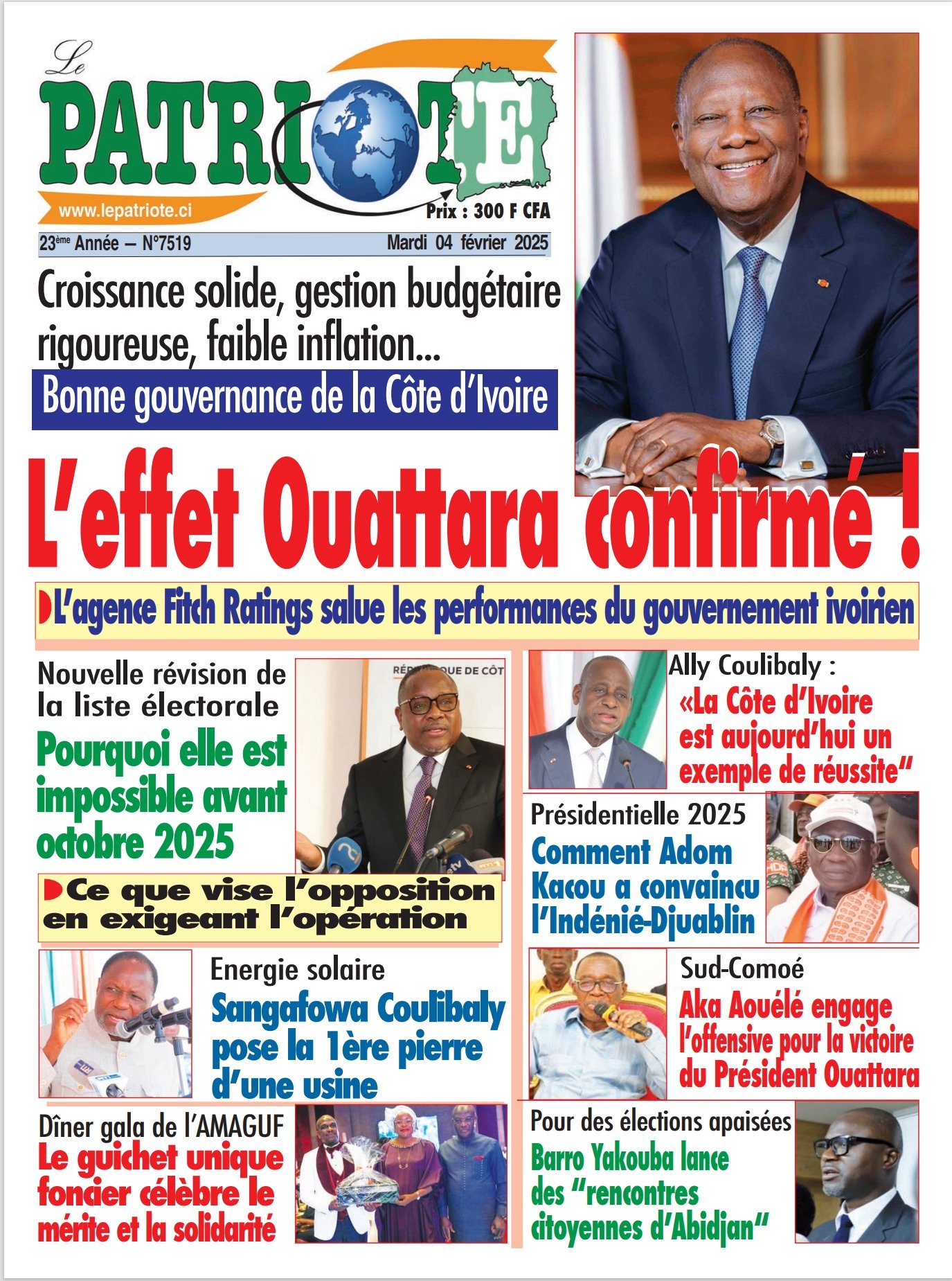 Le Patriote n°7519 du Mardi 04 Février 2025-Bonne gouvernance de la Côte d’Ivoire : Croissance solide, gestion budgétaire  rigoureuse, faible inflation..., l’effet Ouattara confirmé !