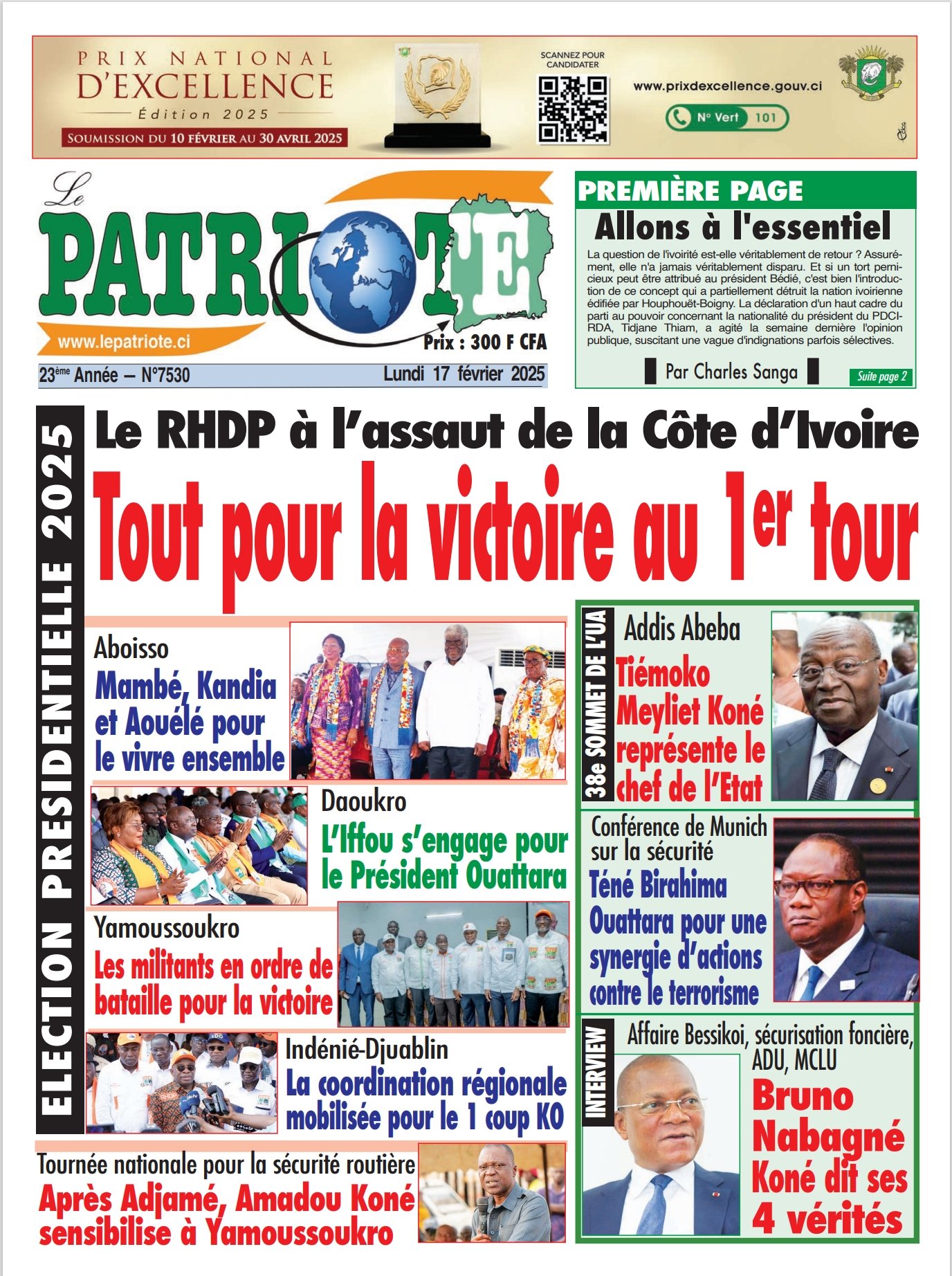 Le Patriote n°7530 du Lundi 17 Février 2025-Election présidentielle 2025 : Le RHDP à l’assaut de la Côte d’Ivoire, tout pour la victoire au 1er tour !