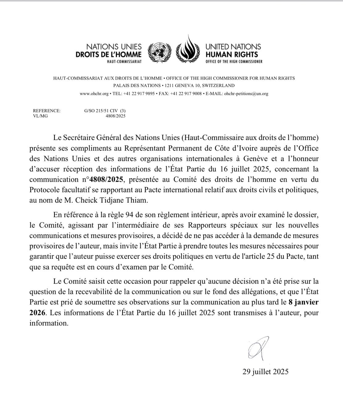 « Affaire le comité des droits de l’Homme de l’ONU exige le respect des droits de Tidjane Thiam » : La grosse manipulation des avocats du président du PDCI