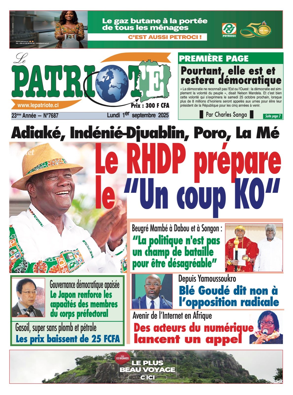 Le Patriote n°7687 du 1er Septembre 2025 - Présidentielle 2025 : Adiaké, Indénié-Djuablin, Poro, La Mé,..., le RHDP prépare le "Un coup KO"