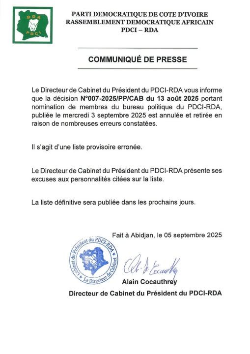 PDCI : La toile sans pitié pour Thiam et le parti après l’annulation de la liste de nomination de 154 personnes au bureau politique