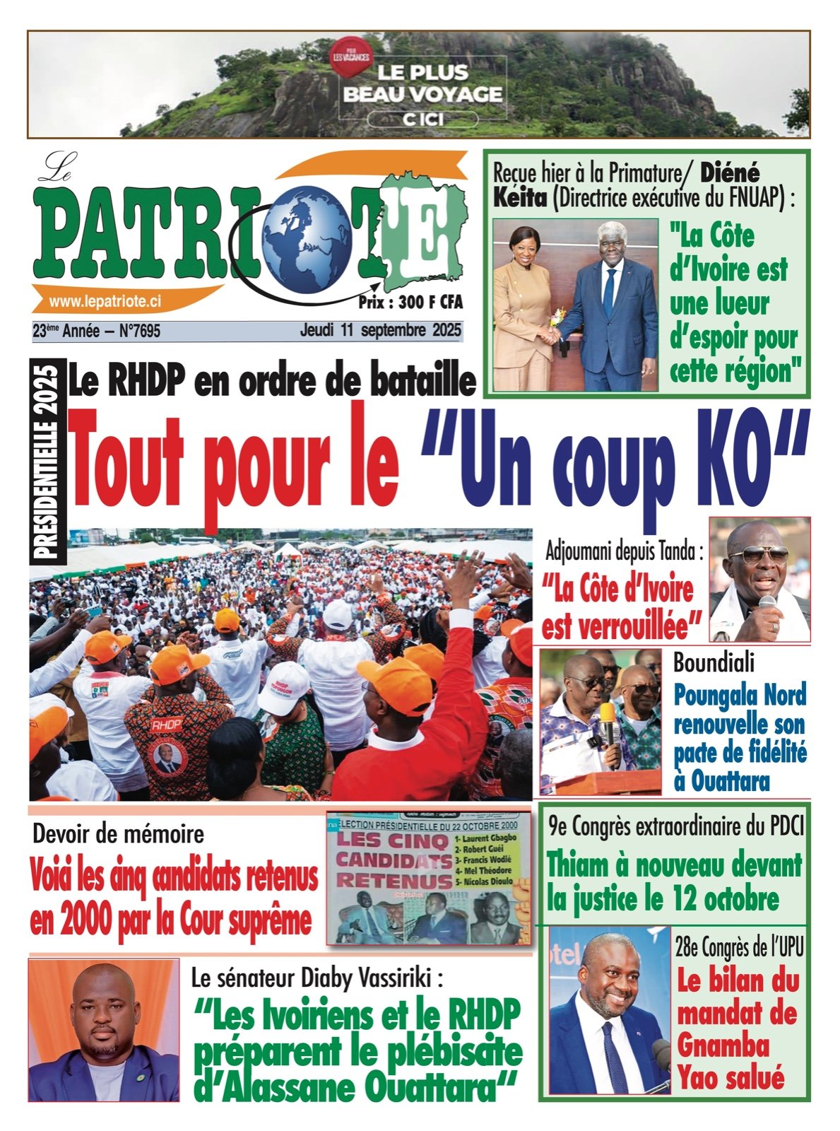 Le Patriote n°7695 du Jeudi 11 Septembre 2025 - Présidentielle 2025 : Le RHDP en ordre de bataille pour le "Un coup KO" !