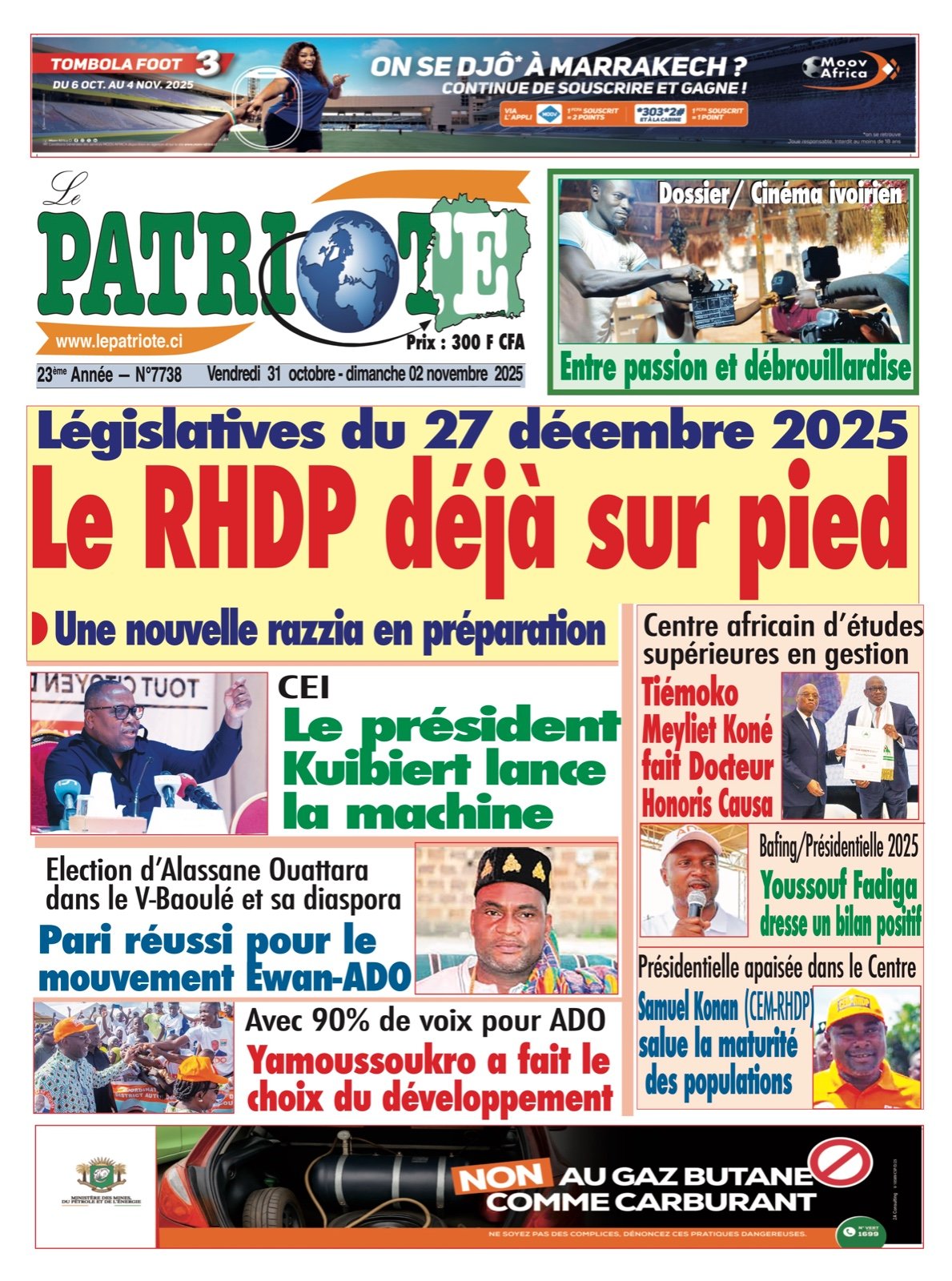 Le Patriote n°7738 du Vendredi 31 Octobre 2025 - Législatives du 27 décembre 2025 : Le RHDP déjà sur pied !