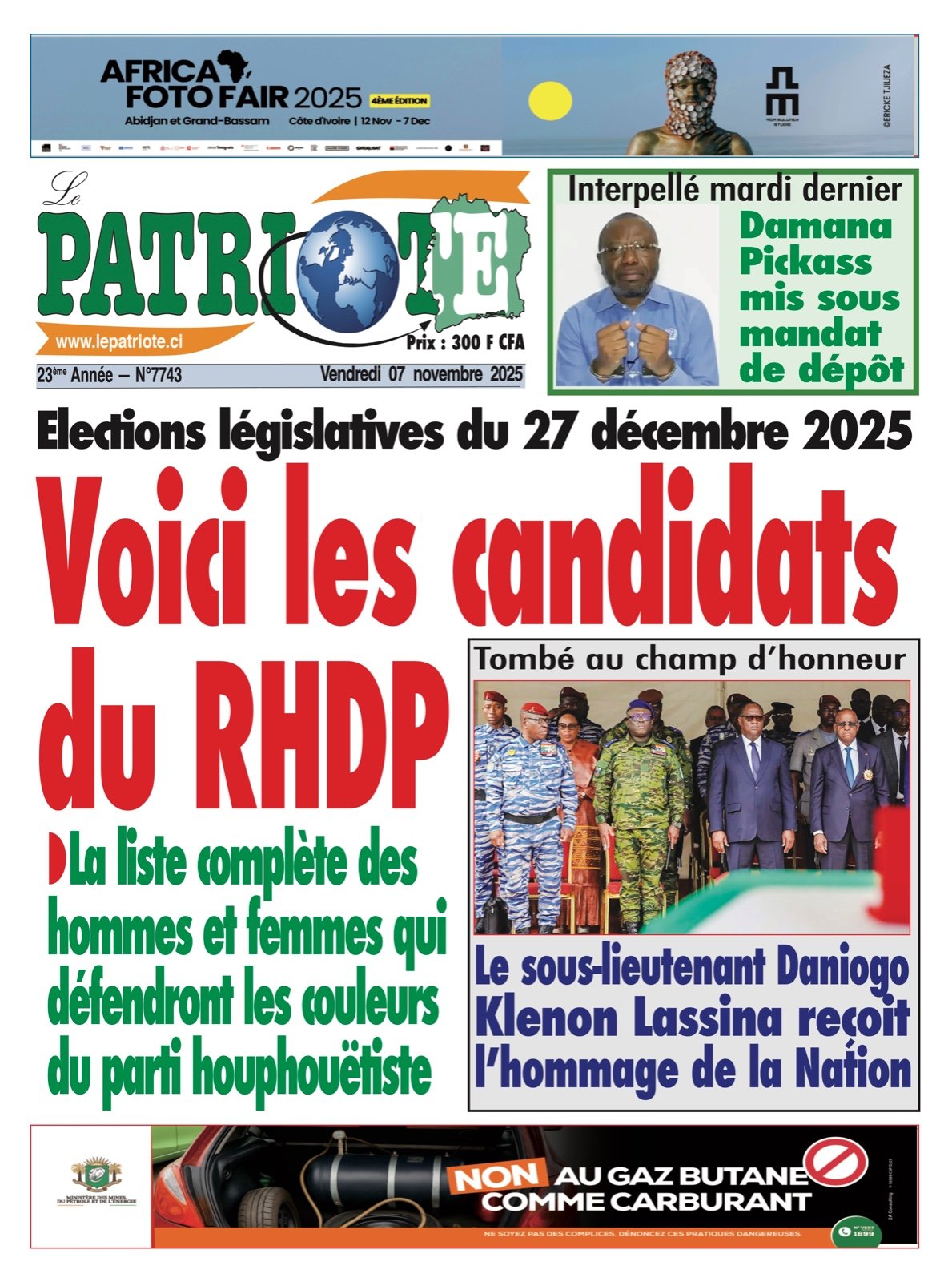 Le Patriote n° 7743 du Vendredi 07 Novembre 2025 - Législatives 2025: Voici la liste complète des  hommes et femmes qui  défendront les couleurs du RHDP