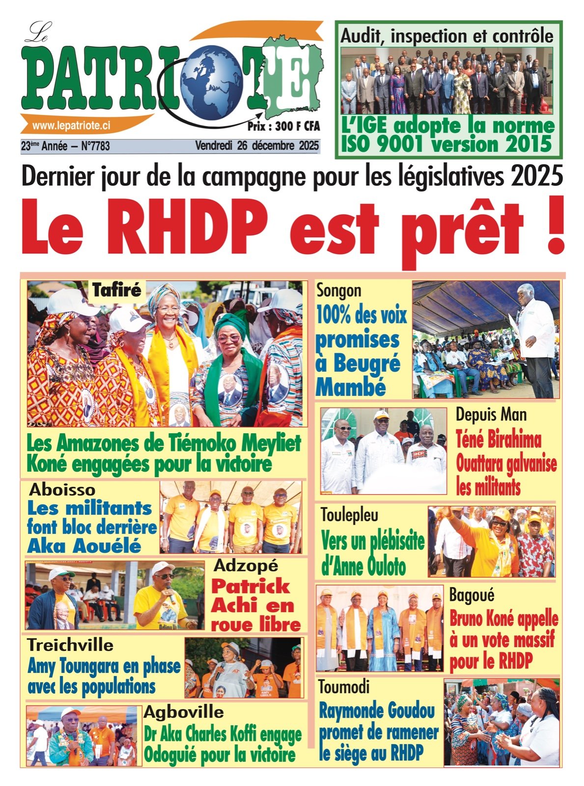 Le Patriote n°7783 du Vendredi 26 Décembre 2025 -  Législatives 2025 : Le RHDP est prêt !