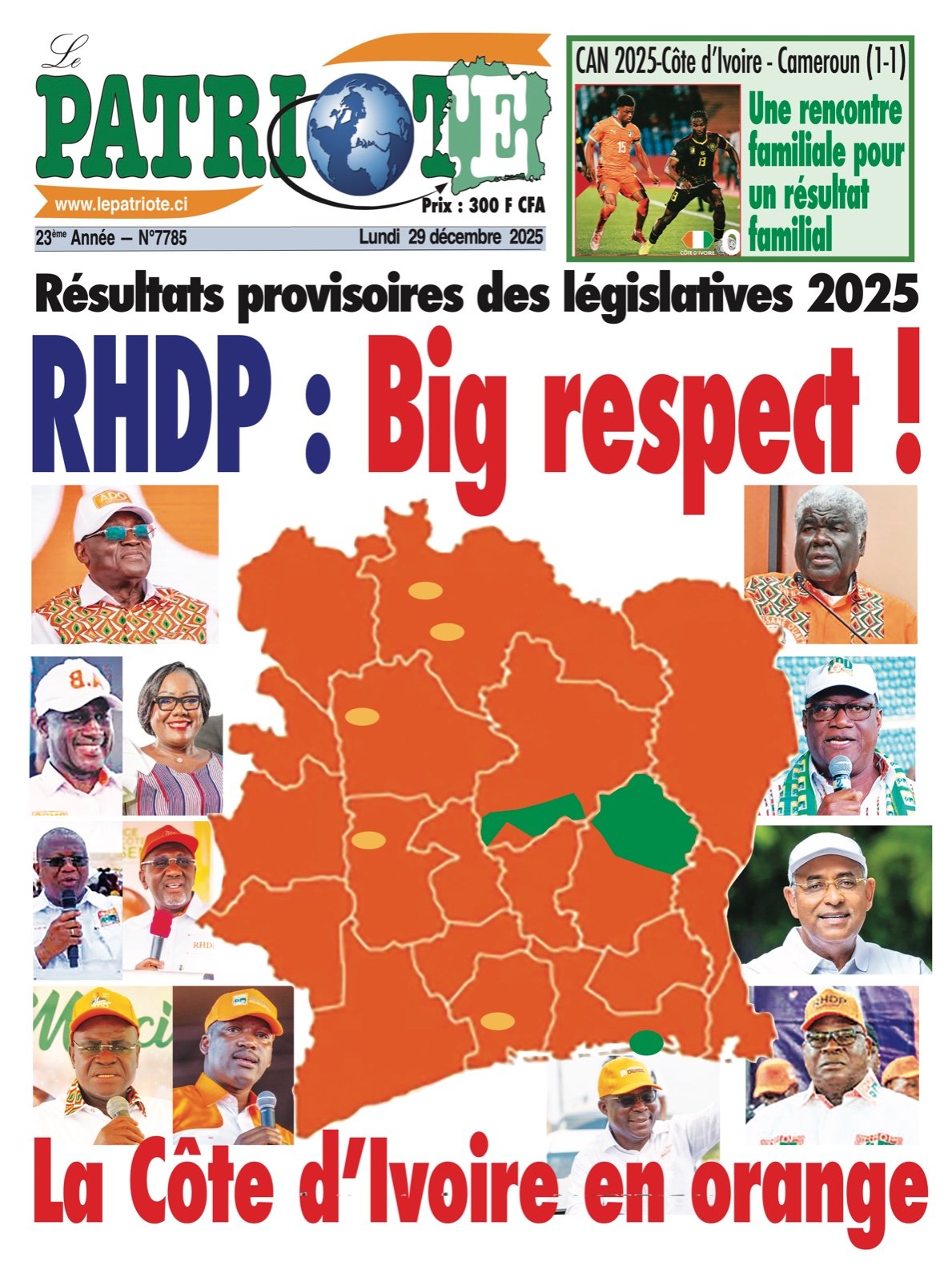 Le Patriote n°7785 du Lundi 29 Décembre 2025 - Résultats provisoires des législatives 2025 : RHDP : Big respect !
