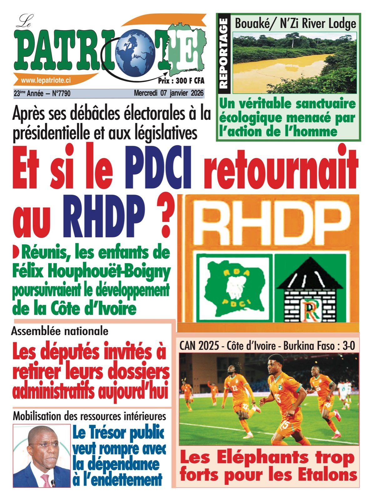 Le Patriote n°7790 du Mercredi 07 Janvier 2026 - Présidentielle et législatives 2025 : Et si le PDCI retournait au RHDP après ses débâcles !