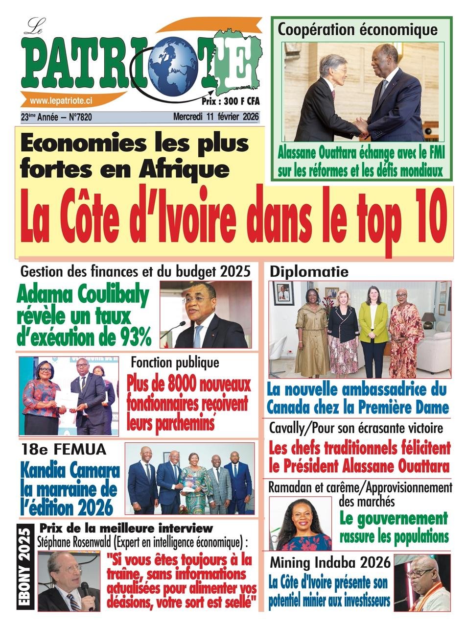 Le Patriote n°7820 du Mercredi 11 Février 2026 - Economies les plus   fortes en Afrique : La Côte d’Ivoire dans le top 10 !