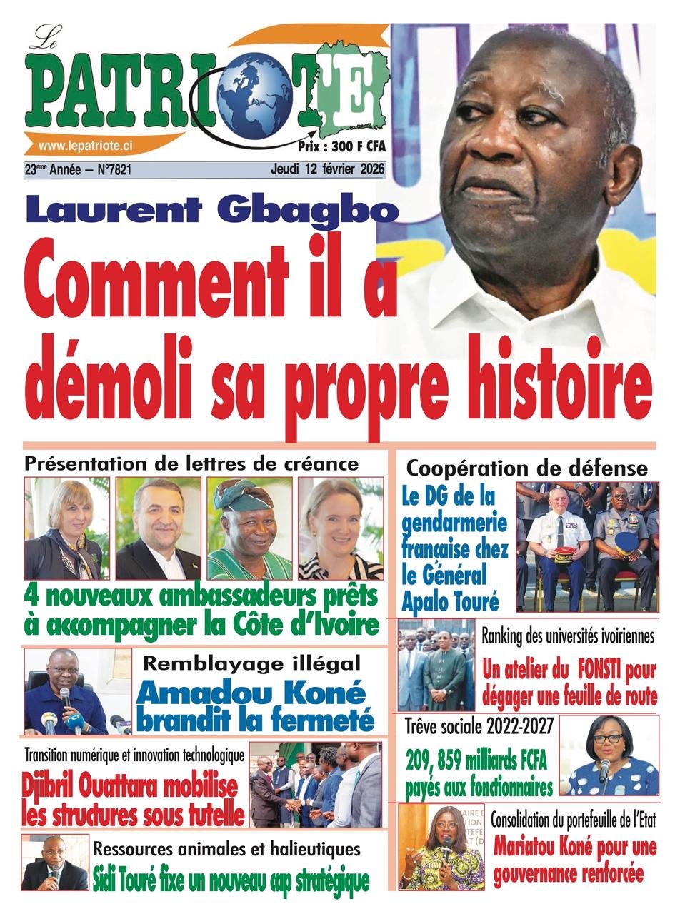 Le Patriote n°7821 du Jeudi 12 Février 2026 - Laurent Gbagbo : Comment il a démoli sa propre histoire !
