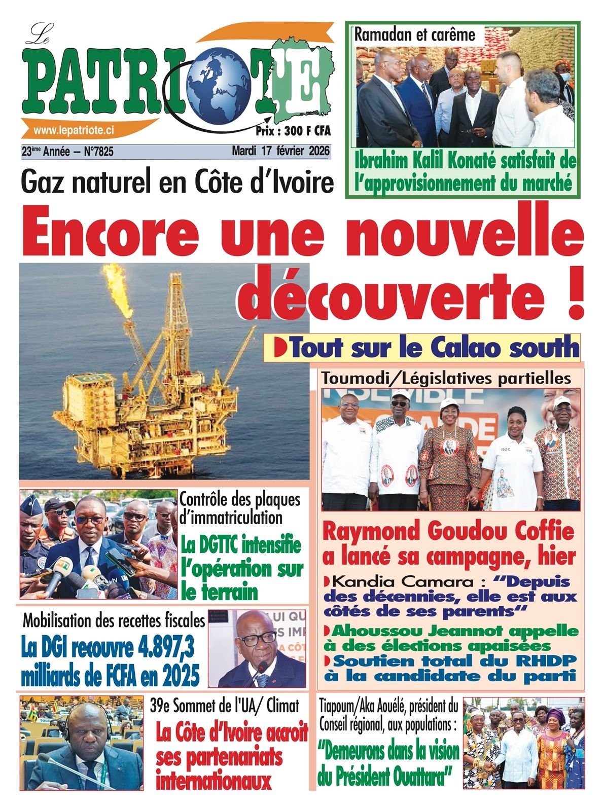 Le Patriote n°7825 du Mardi 17 Février 2026 - Gaz naturel en Côte d’Ivoire : Encore une nouvelle découverte !