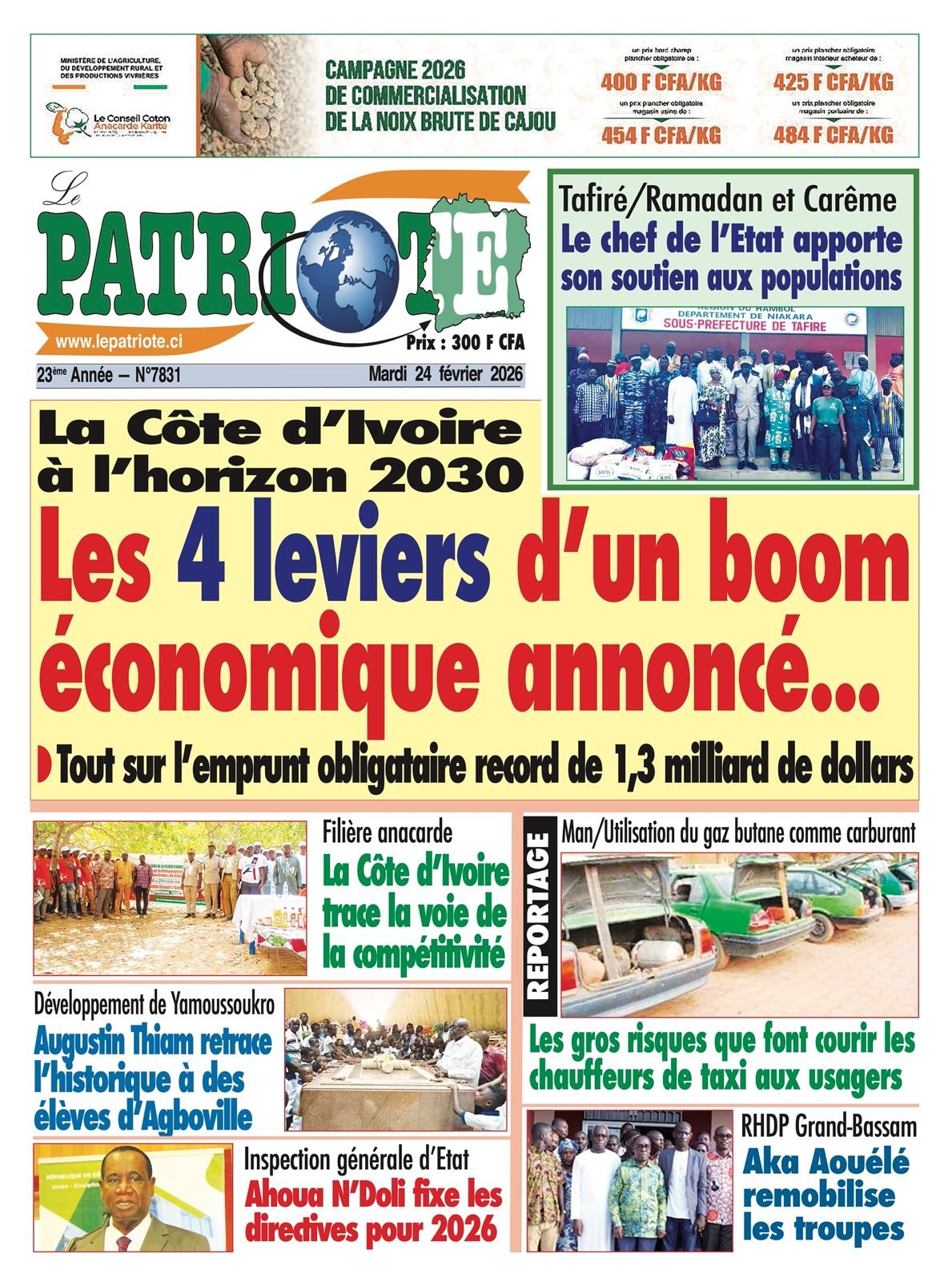 Le Patriote n°7831 du Mardi 24 Février 2026 - La Côte d’Ivoire à l’horizon 2030 : Les 4 leviers d’un boom économique annoncé...!