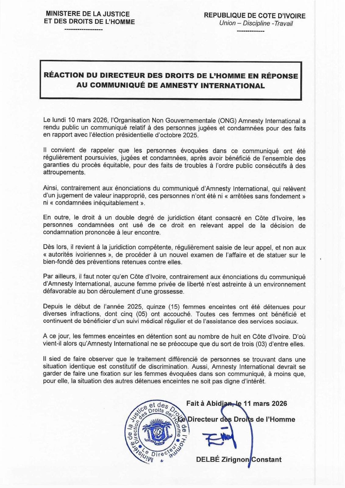 Libération des prisonniers de la présidentielle : Le gouvernement dénonce un jugement de valeur inapproprié d’Amnesty international