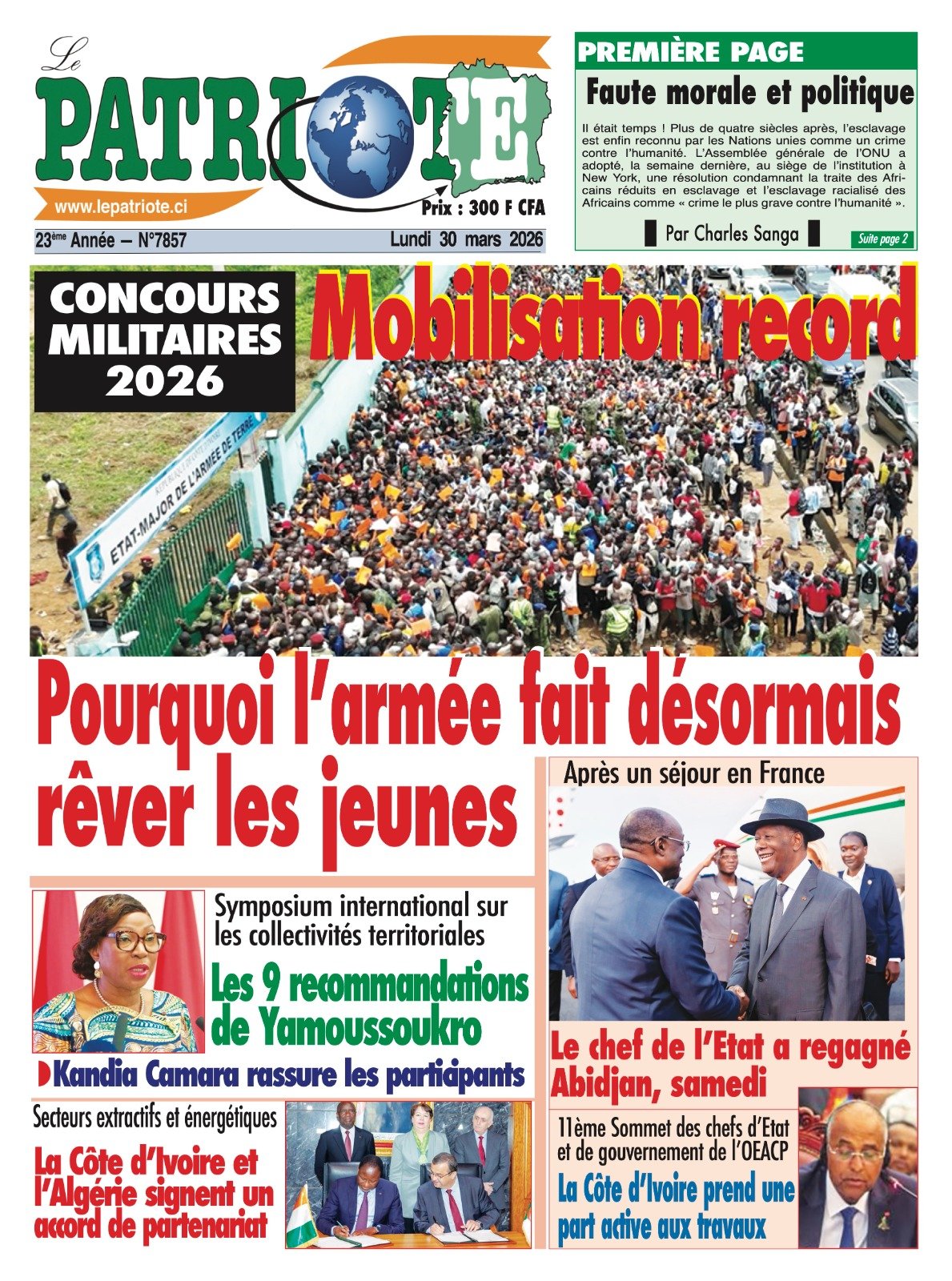 Le Patriote n°7857 du Lundi 30 Mars 2026 - Concours militaires 2026 : Mobilisation record !