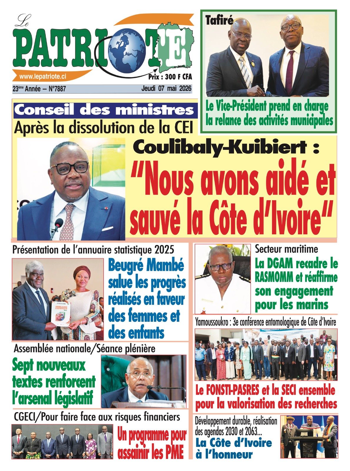 Le Patriote n°7887 du Jeudi 07 Mai 2026 - Après la dissolution de la CEI : "Nous avons aidé et sauvé la Côte d’Ivoire"