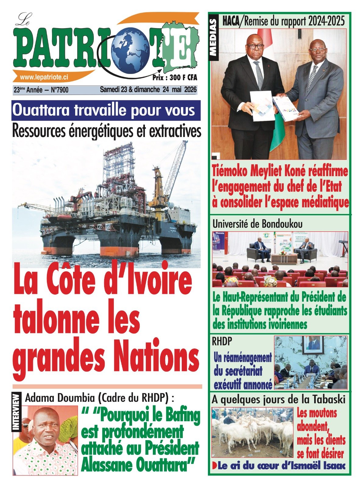 Le Patriote n°7899 du Samedi 23 Mai 2026 - Ressources énergétiques et extractives : La Côte d’Ivoire talonne les grandes Nations