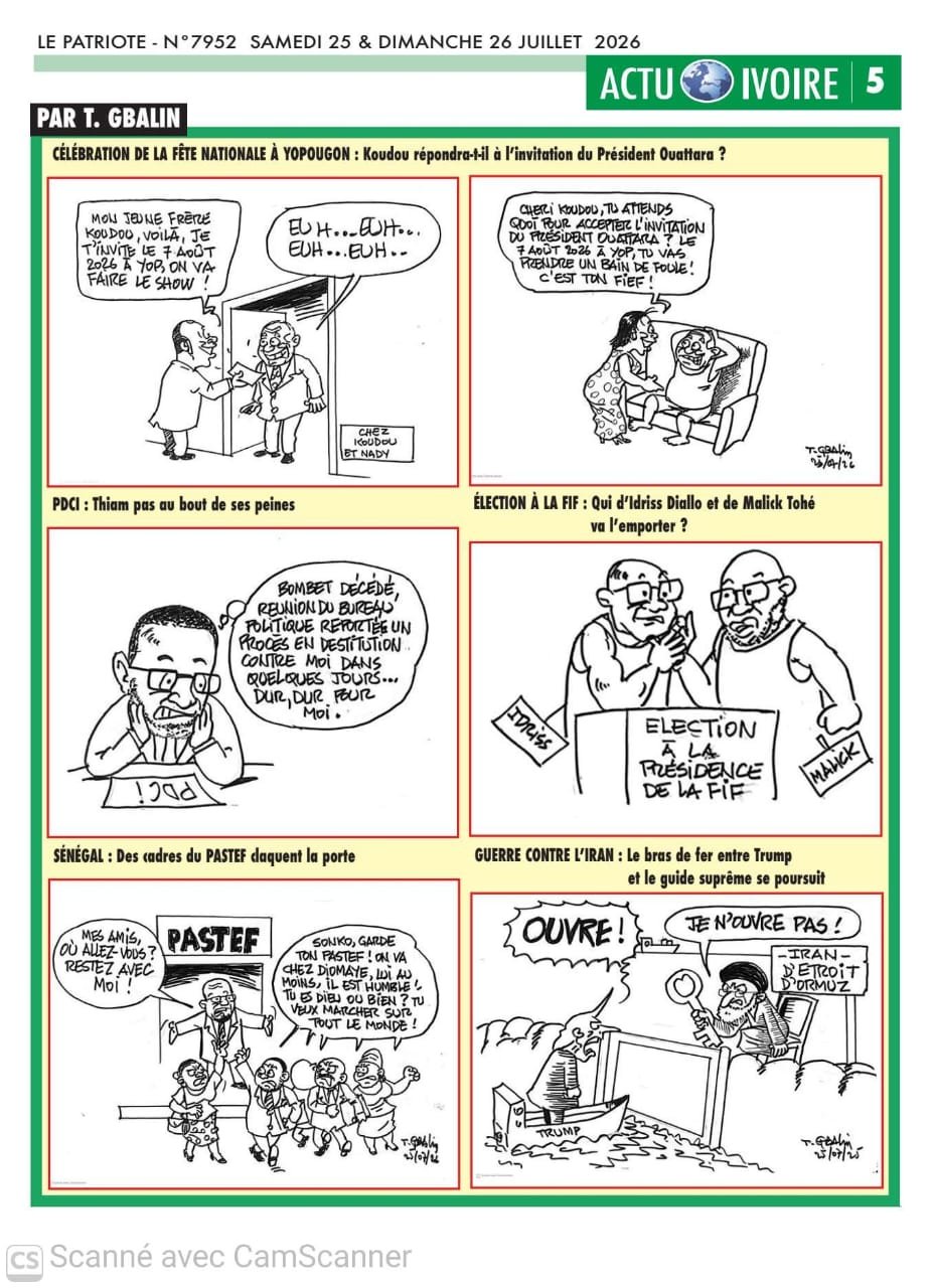 La Semaine de T. Gbalin : Célébration de l'Indépendance à Yop, PDCI, Election à la FIF, Sénégal, Guerre en Iran, toute l'actualité en caricature