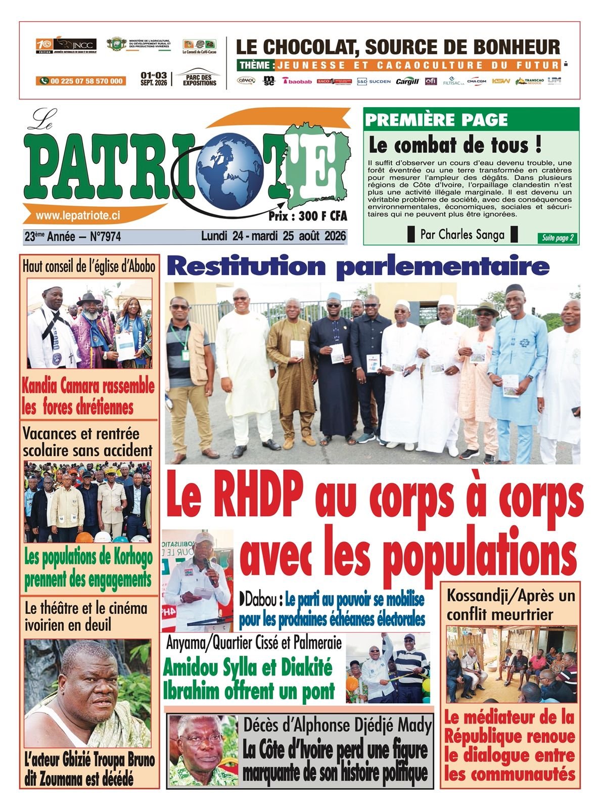 Le Patriote n°7974 du Lundi 24 Août 2026 - Restitution parlementaire : Le RHDP au corps à corps avec les populations