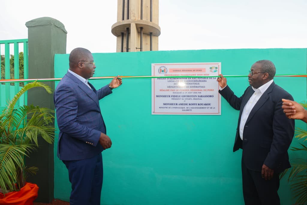 Région du Poro : Fidèle Sarassoro et Amédé Kouakou inaugurent deux châteaux d'eau d'un investissement de 1 milliard du Conseil Régional