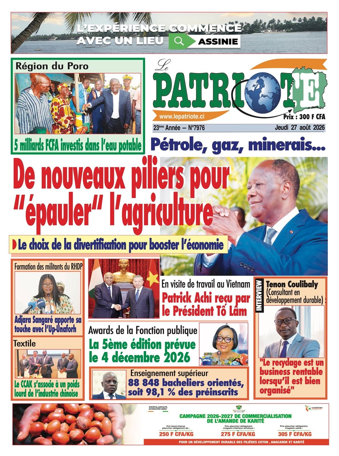 Le Patriote n°7976 du Jeudi 27 Août 2026 - Pétrole, gaz, minerais... : De nouveaux piliers pour “épauler“ l’agriculture