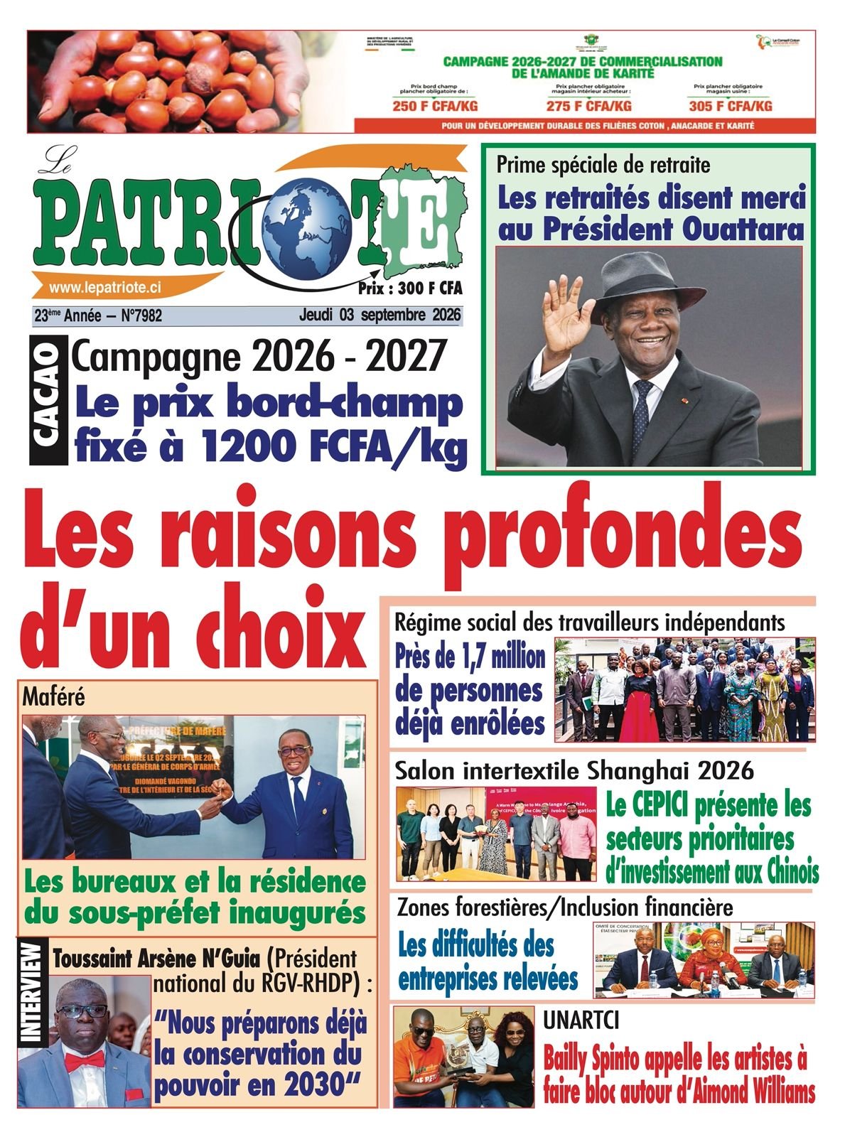 Le Patriote n°7982 du Jeudi 03 Septembre 2026