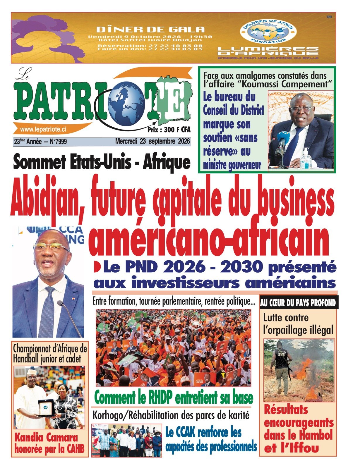 Le Patriote n°7999 du Mercredi 23 Septembre 2026 - Sommet Etats-Unis - Afrique : Abidjan, future capitale du business américano-africain