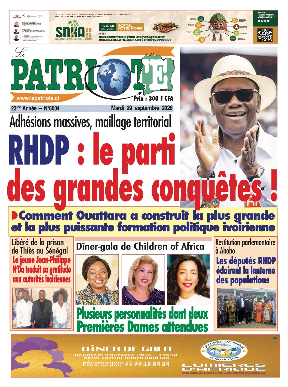 Le Patriote n°8004 du Mardi 29 Septembre 2026-Adhésions massives, maillage territorial : RHDP : le parti des grandes conquêtes !