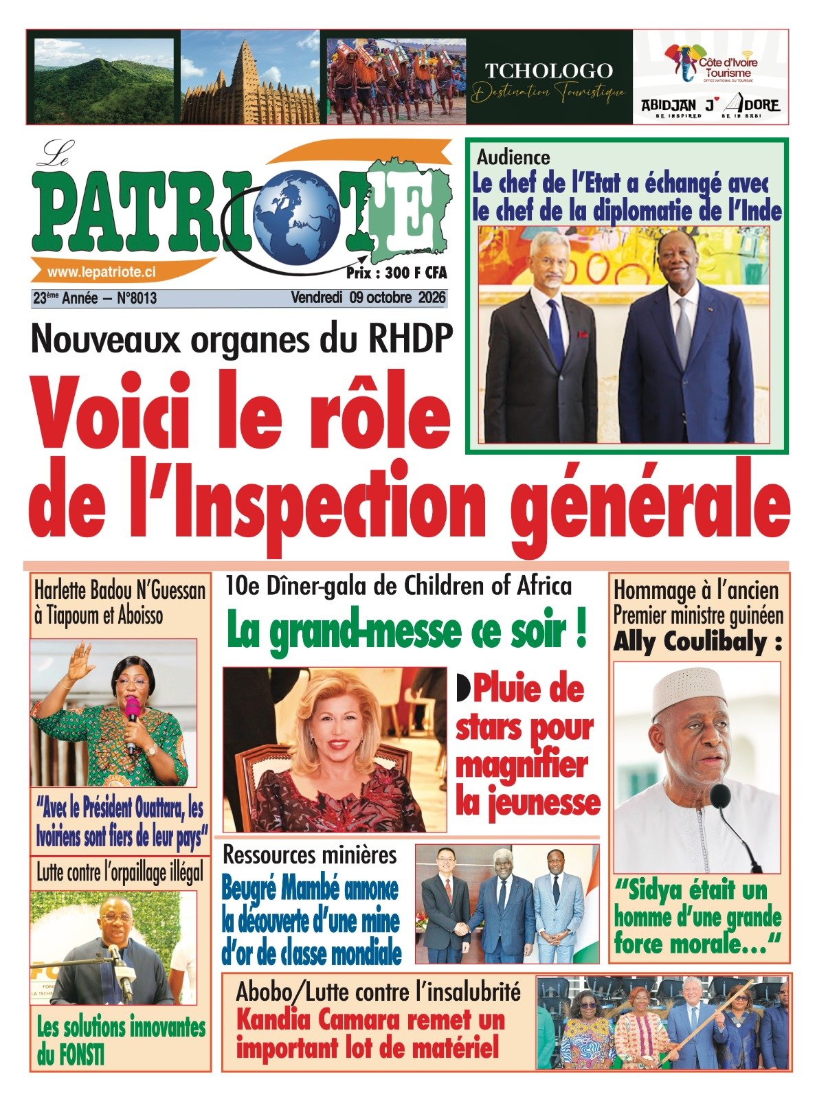 Le Patriote n°8013  du Vendredi 09 Octobre 2026 - Nouveaux organes du RHDP : Voici le rôle de l’Inspection générale