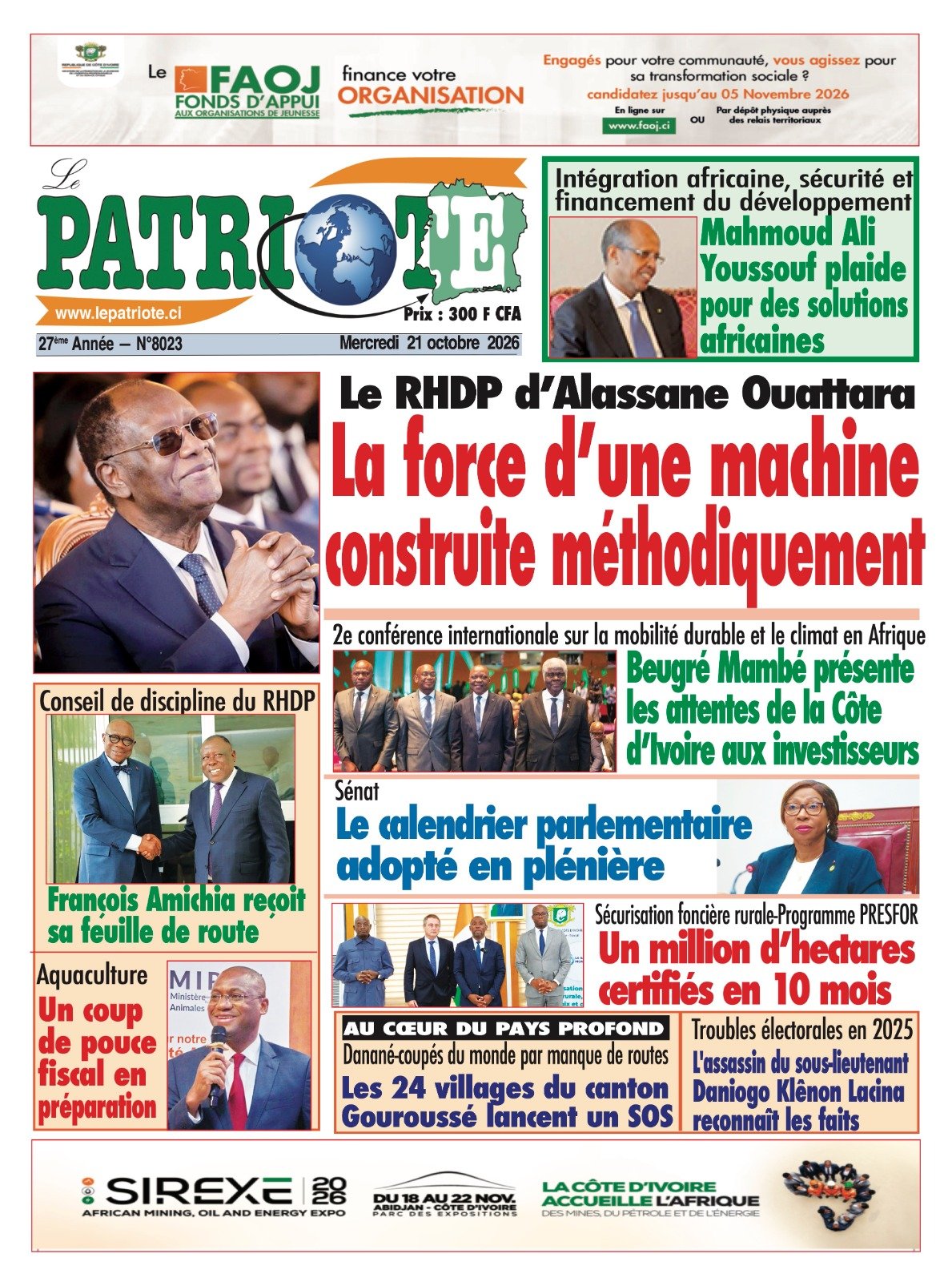 Le Patriote n°8023 du Mercredi 21 Octobre 2026 - Le RHDP d’Alassane Ouattara : La force d’une machine construite méthodiquement !